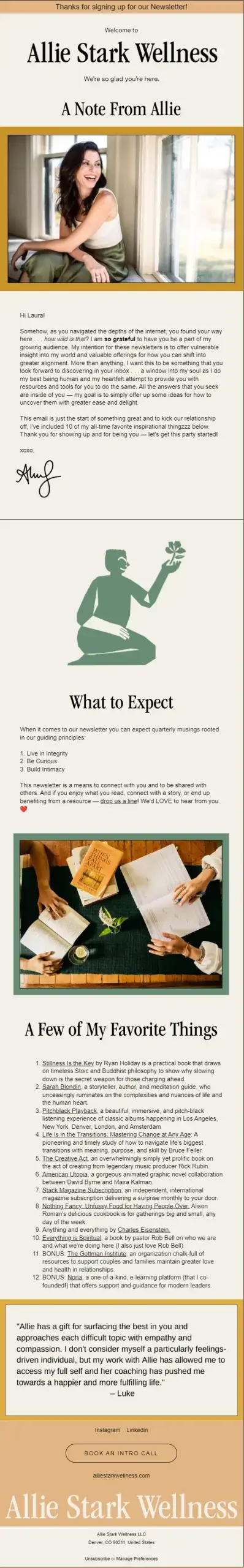 Allie Stark Wellness Welcome Email