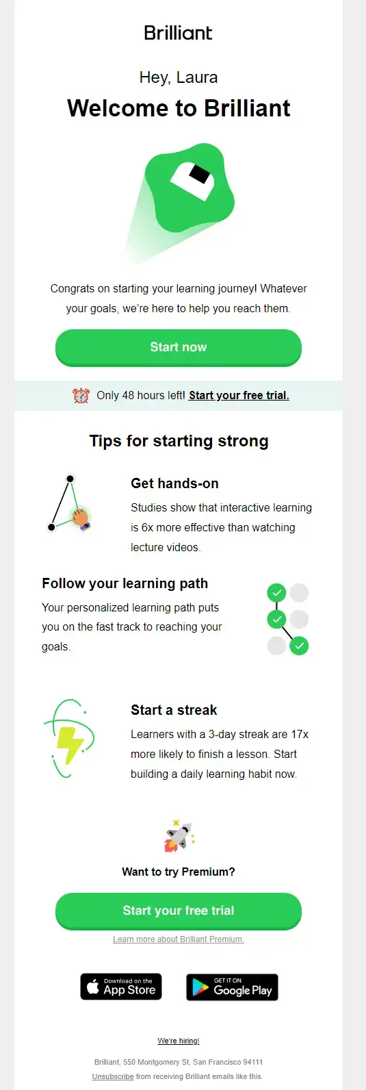 Brilliant welcome email