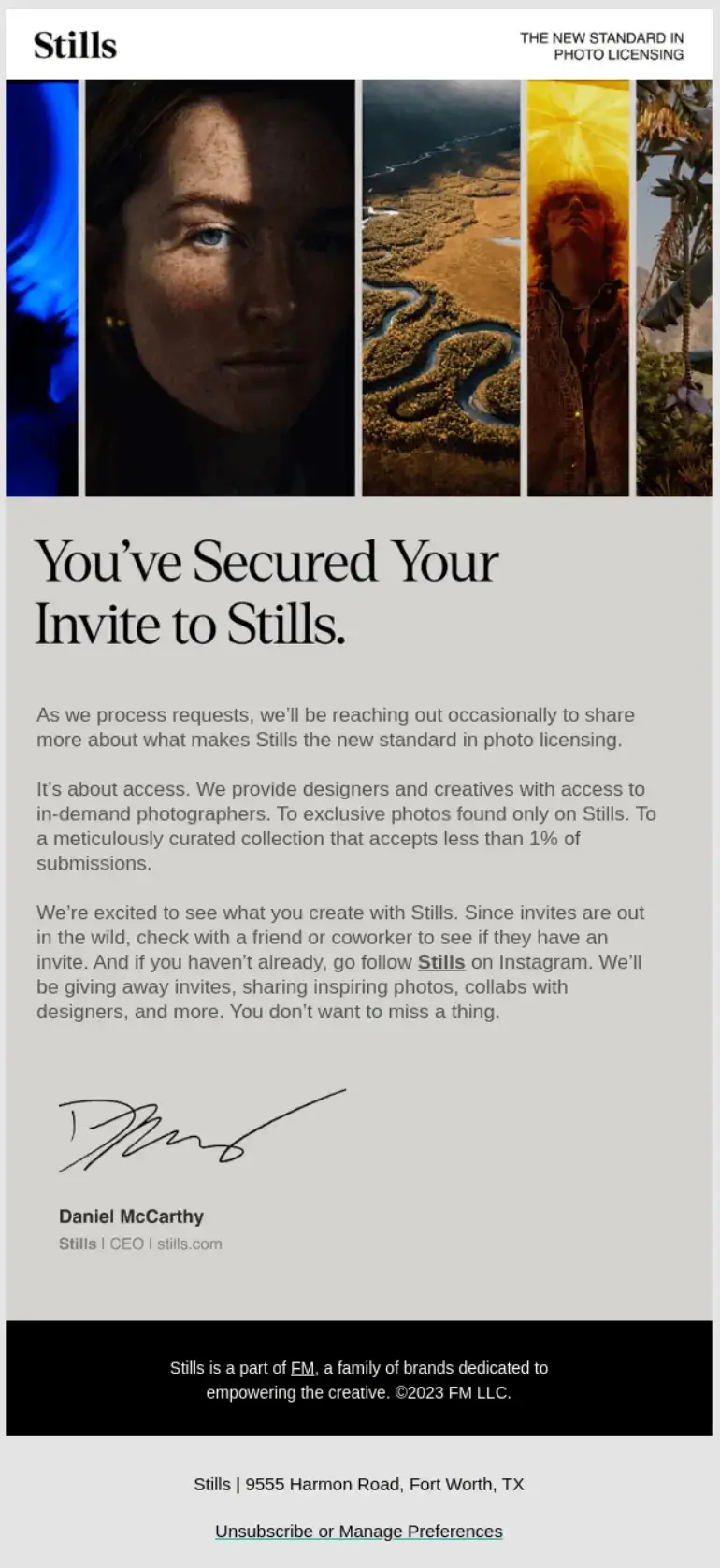 Stills Welcome Email